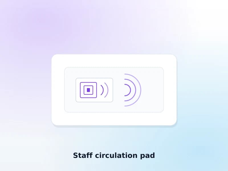 An RFID staff circulation pad reading tagged books at a library desk